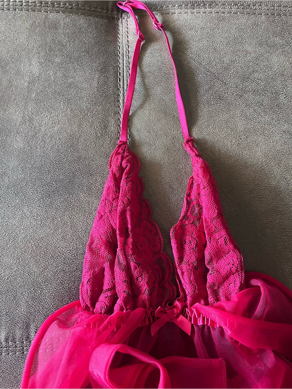 Frederick's of Hollywood Hot Pink Lace Halter Babydoll